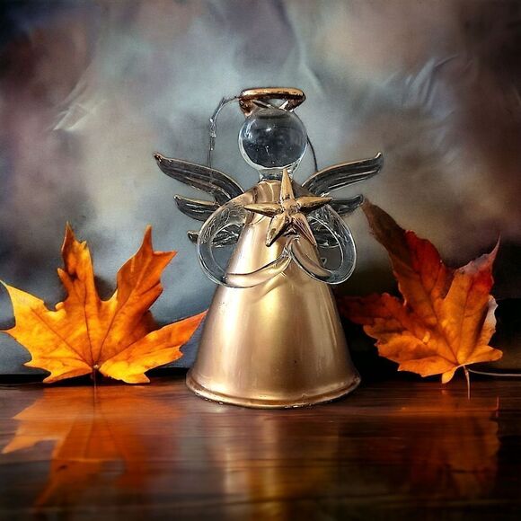 Avon Gilded Glass Angel Ornament Vintage Hand Blown Hand Painted 22K Gold 1997. - Picture 15 of 16